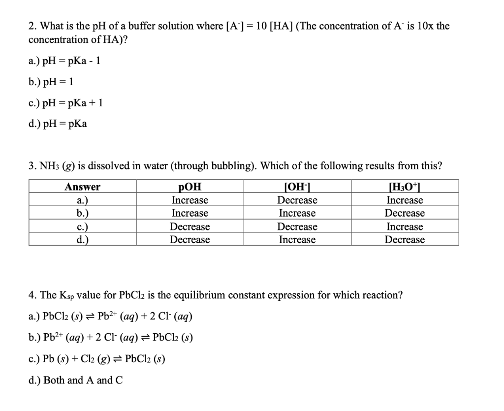 Solved 2. What is the pH of a buffer solution where | Chegg.com