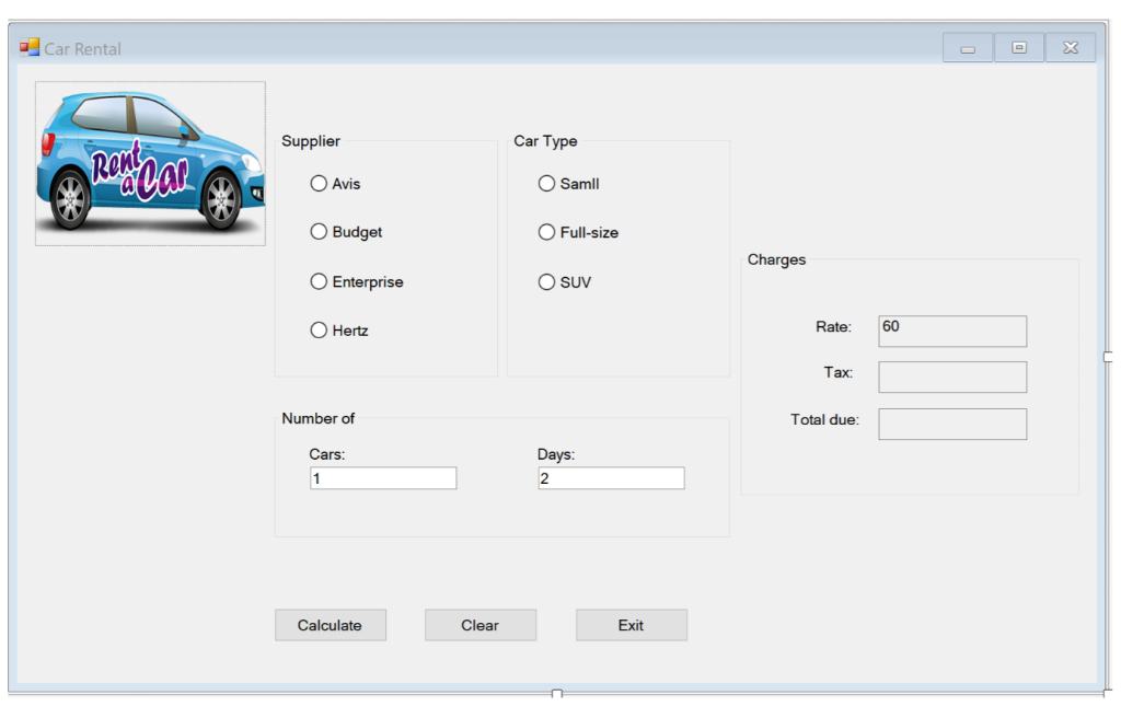 Visual Basics Programming Start coding car rental | Chegg.com