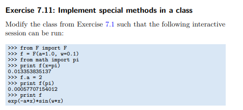 Exercise 7.11: Implement special methods in a class | Chegg.com
