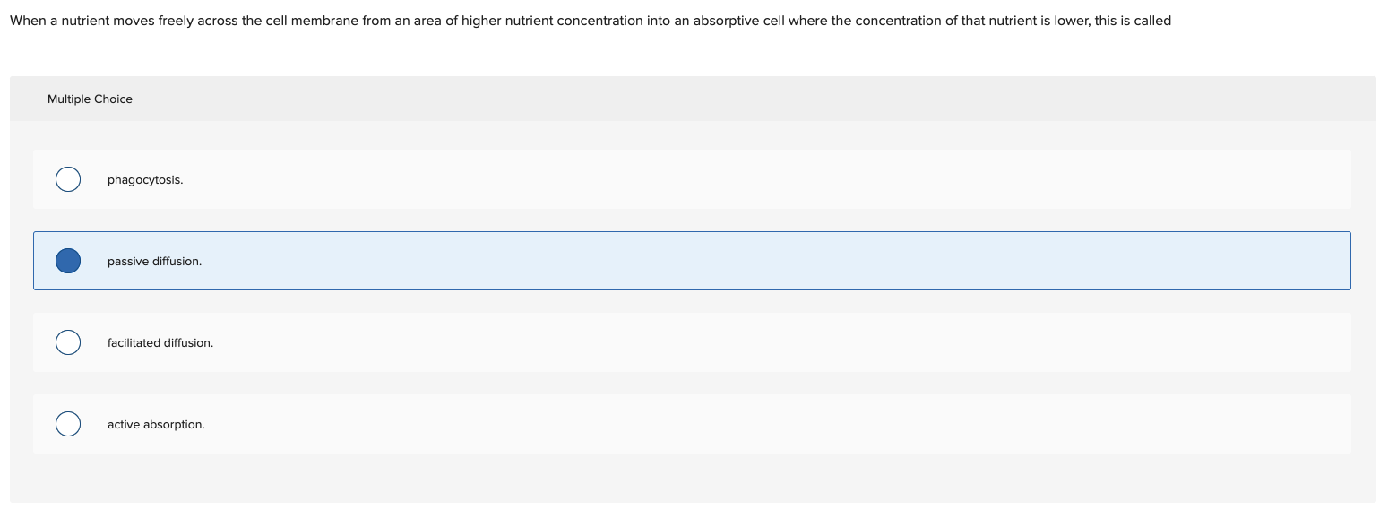 Solved When a nutrient moves freely across the cell membrane | Chegg.com