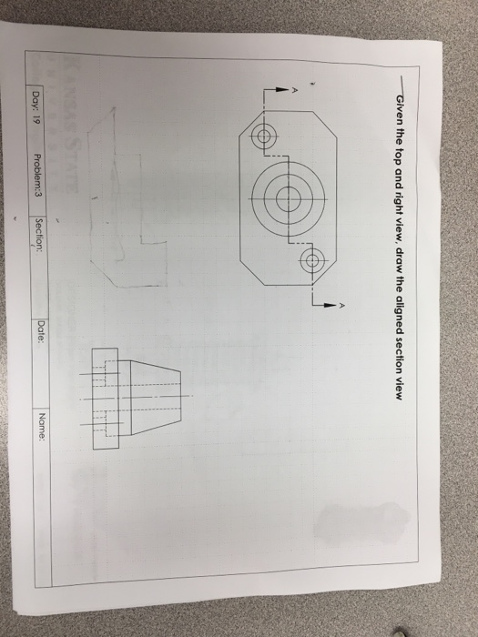 Solved Given the top and right view, draw the aligned | Chegg.com