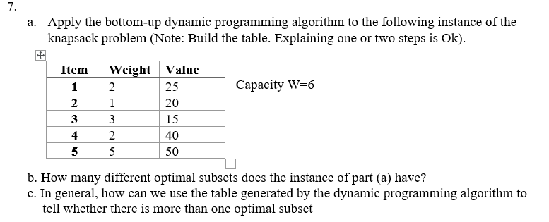 Solved 7. A. Apply The Bottom-up Dynamic Programming | Chegg.com