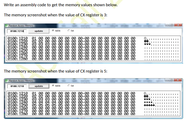 Write an assembly code to get the memory values shown | Chegg.com
