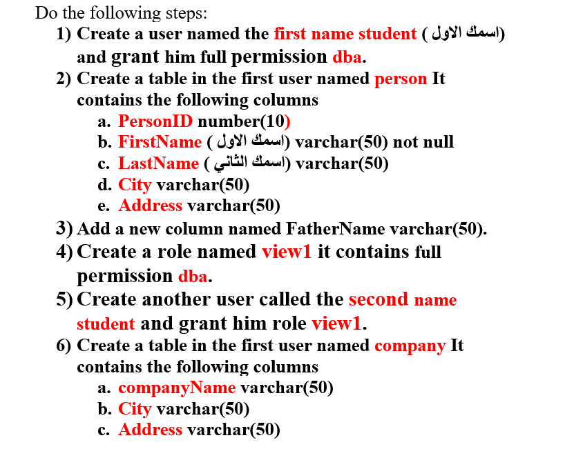 Solved Do the following steps: 1) Create a user named the | Chegg.com