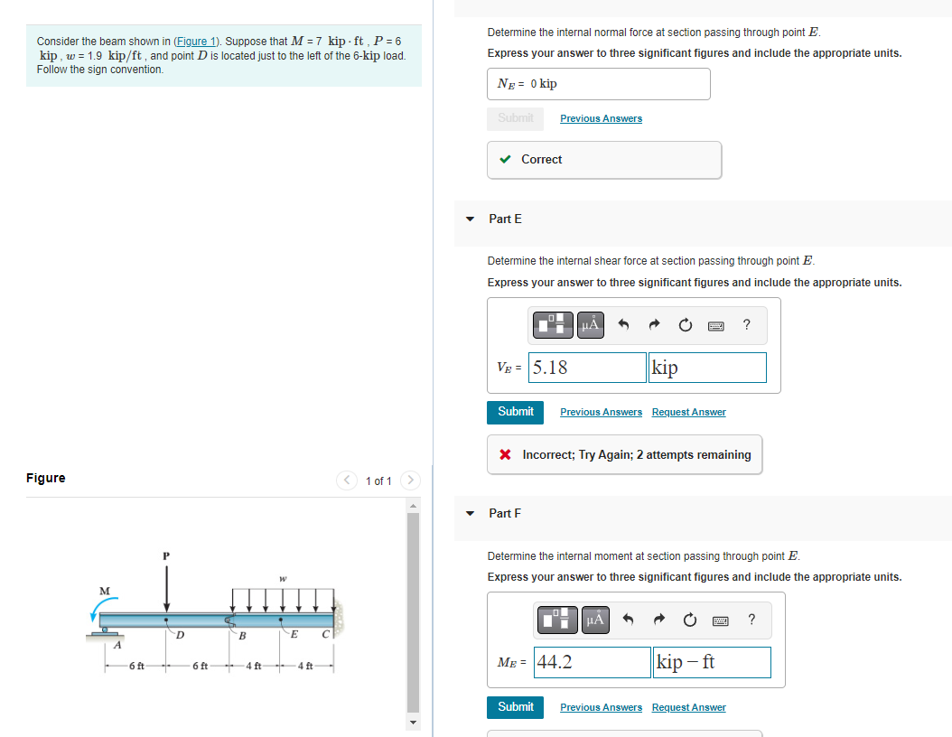 Solved Consider the beam shown in kip, w=1.9kip/ft, and | Chegg.com