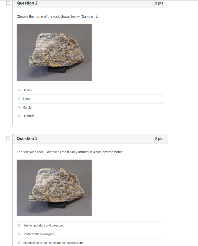 Solved Question 2 2 pts Choose the name of the rock shown | Chegg.com