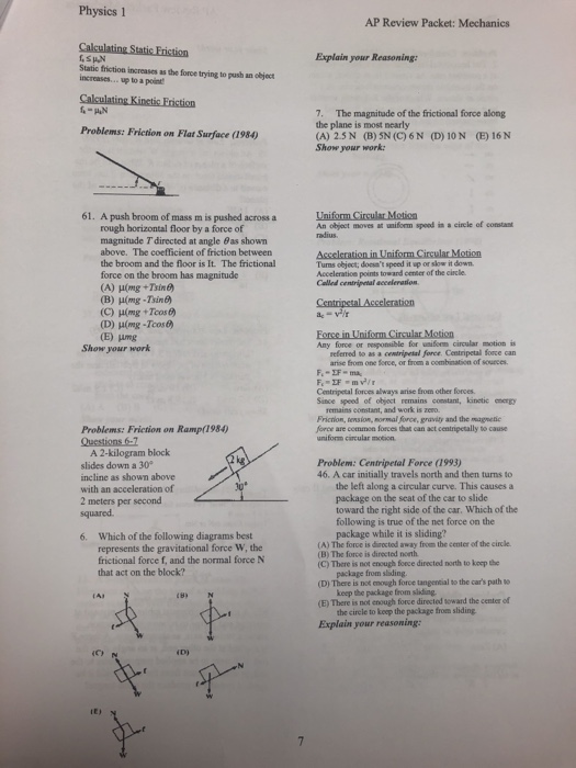 ap physics 1 homework horizontal forces