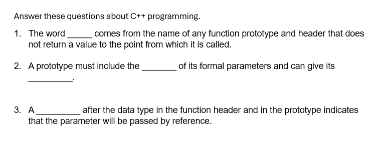 Solved Answer these questions about C++programming.The word | Chegg.com