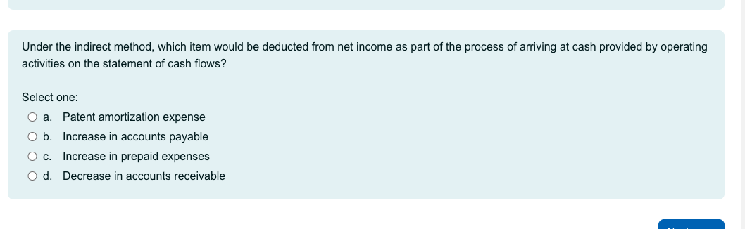 Solved Under the indirect method, which item would be | Chegg.com