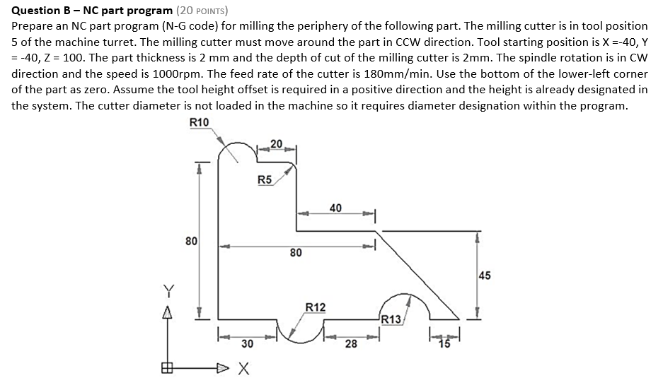 Solved Prepare an NC part program (N-G code) for milling the | Chegg.com