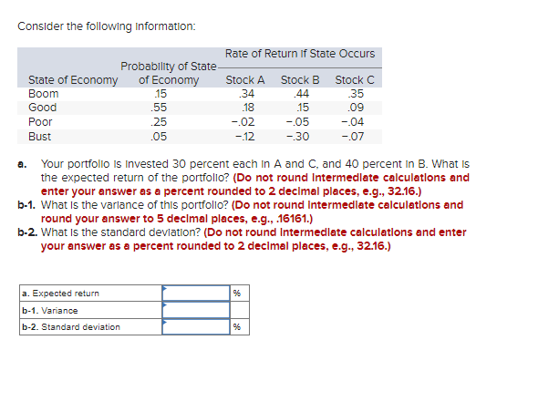 Solved Consider the following information: Rate of Return of | Chegg.com