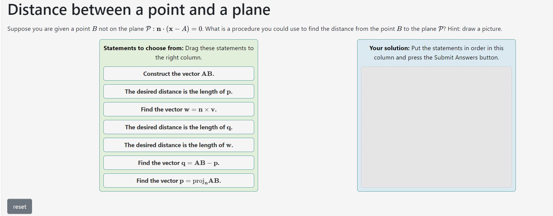 Solved Distance between a point and a plane Suppose you are | Chegg.com
