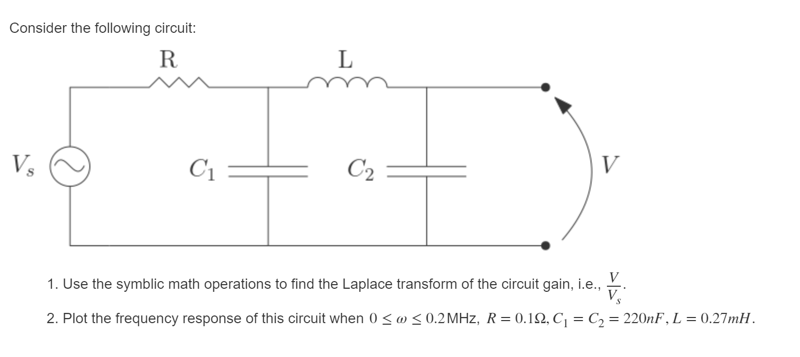 Solved Consider the following circuit: R L Vs C1 = C2 V V 1. | Chegg.com