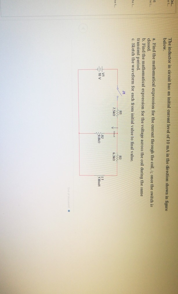 Solved The inductor in circuit has an initial current level
