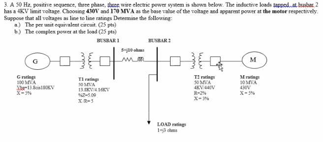 Solved 3. A 50 Hz, positive sequence, three phase, three | Chegg.com