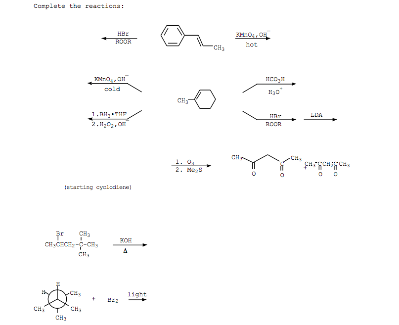 Solved Complete The Reactions: Kmn04,co Hbr Hot Ch3 нсозн 