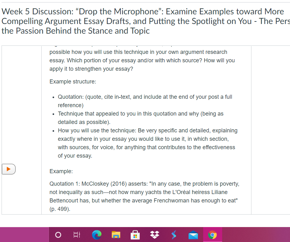 Submission Details Week 5 Discussion "Drop the