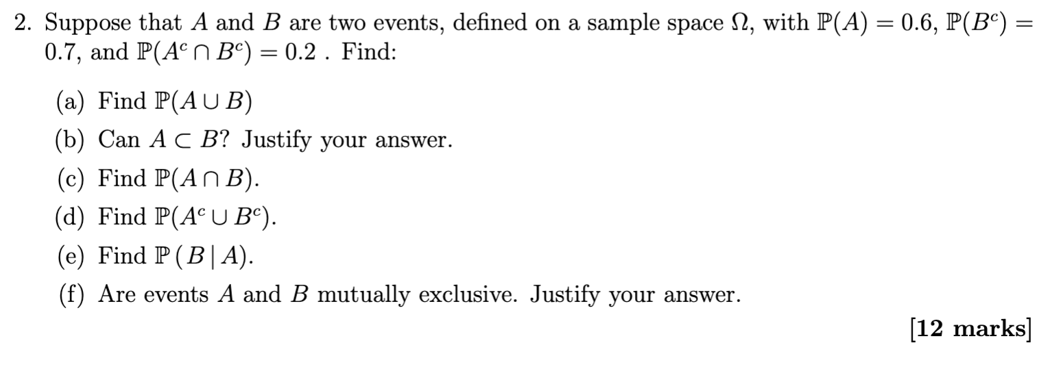 Solved = 2. Suppose that A and B are two events, defined on | Chegg.com
