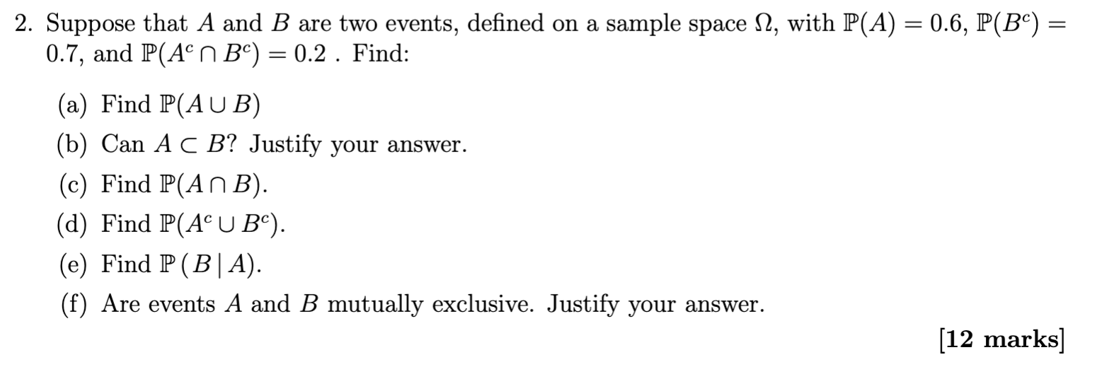 Solved = 2. Suppose That A And B Are Two Events, Defined On | Chegg.com
