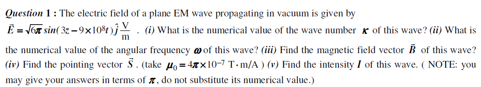 Solved m Question 1 : The electric field of a plane EM wave | Chegg.com