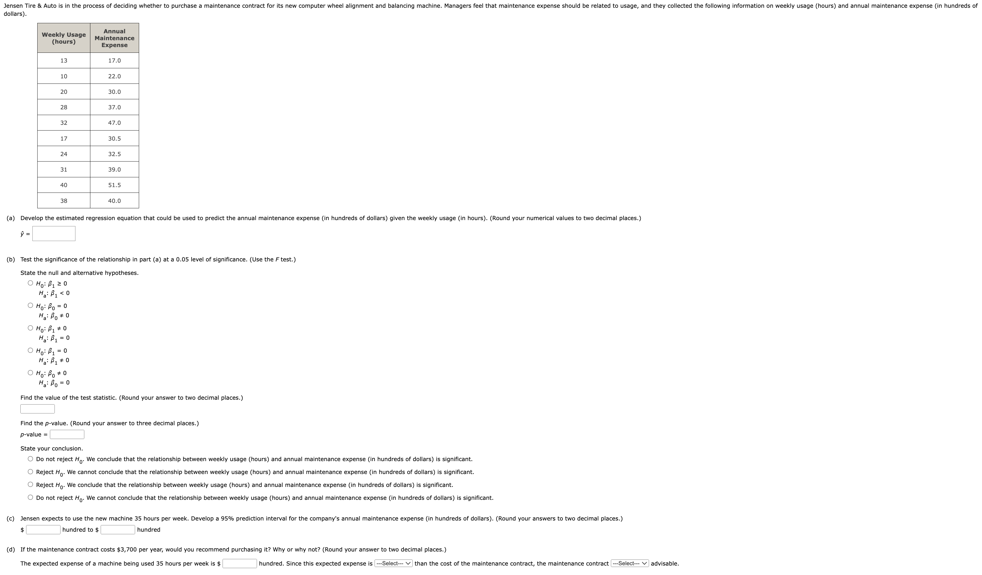 Solved (b) Test the significance of the relationship in part | Chegg.com