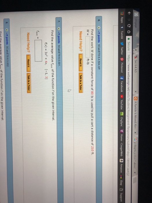 Solved x A Sec 6.4. 6.5 Find the work W done if a constant | Chegg.com
