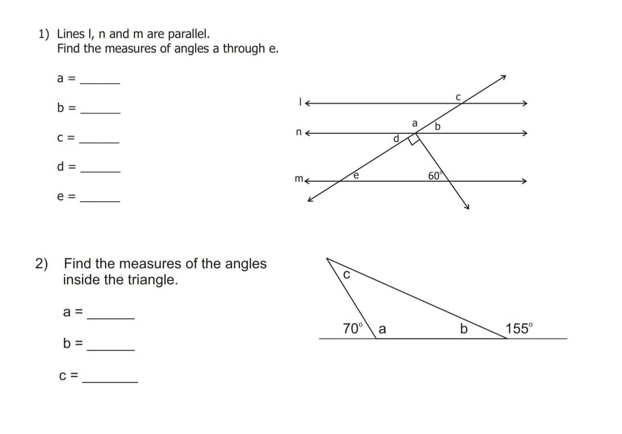 Solved lines l,n, and m are parallel. Find the measures of | Chegg.com