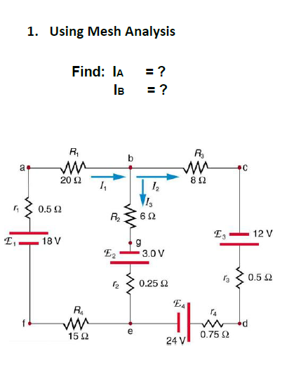 Solved 1. Using Mesh Analysis Find: lA = ? IB = ? R M b R a | Chegg.com
