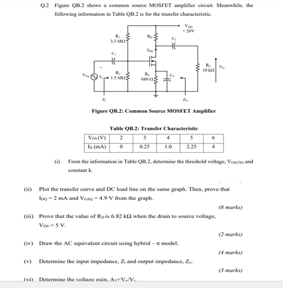 Solved Q.2 Figure QB.2 shows a common source MOSFET | Chegg.com