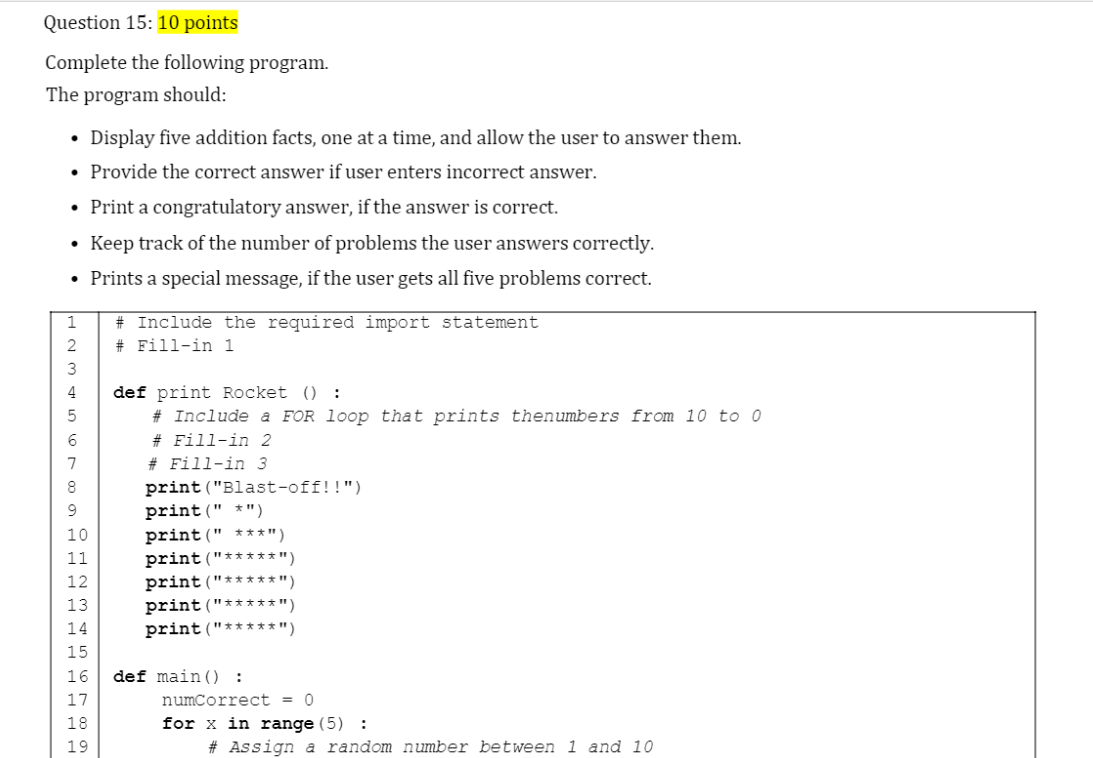 Solved Question 15: 10 points Complete the following | Chegg.com