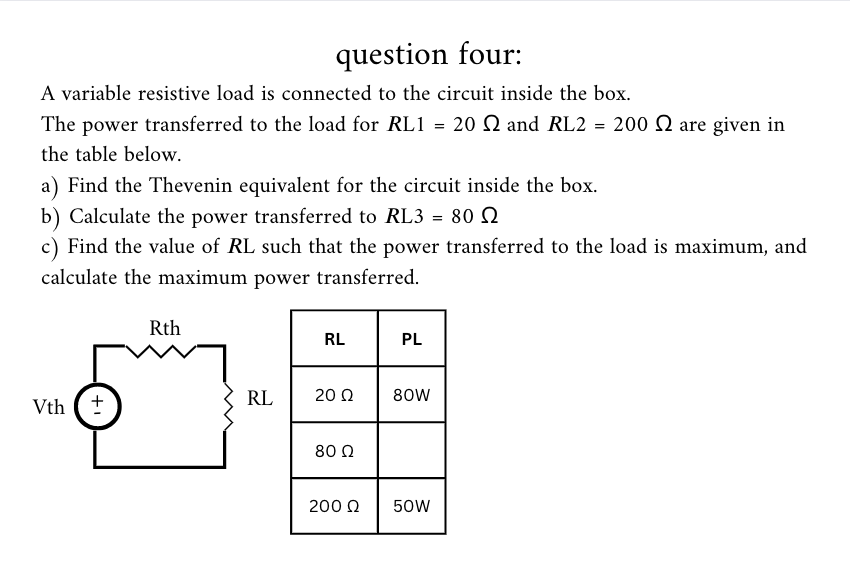 Solved A variable resistive load is connected to the circuit | Chegg.com
