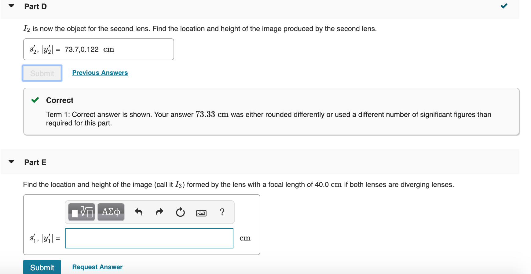 Solved Constants Part A When two lenses are used in