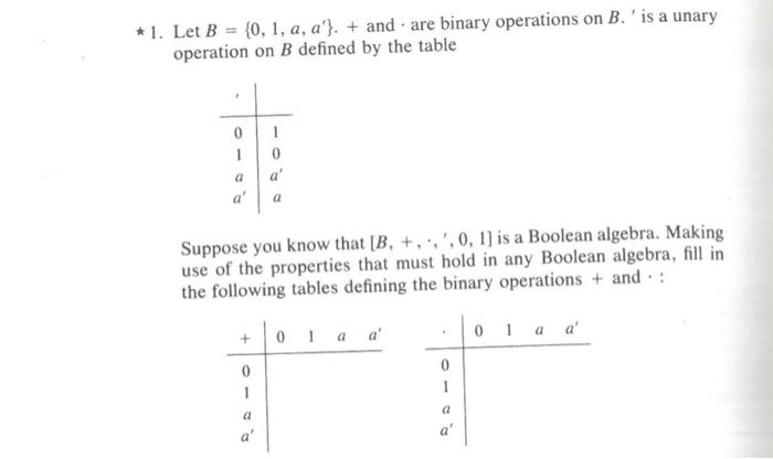 Solved 1. Let B (0, 1, A, A And Are Binary Operations On B. | Chegg.com