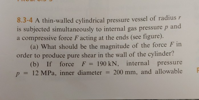 Solved 8.3-4 A thin-walled cylindrical pressure vessel of | Chegg.com