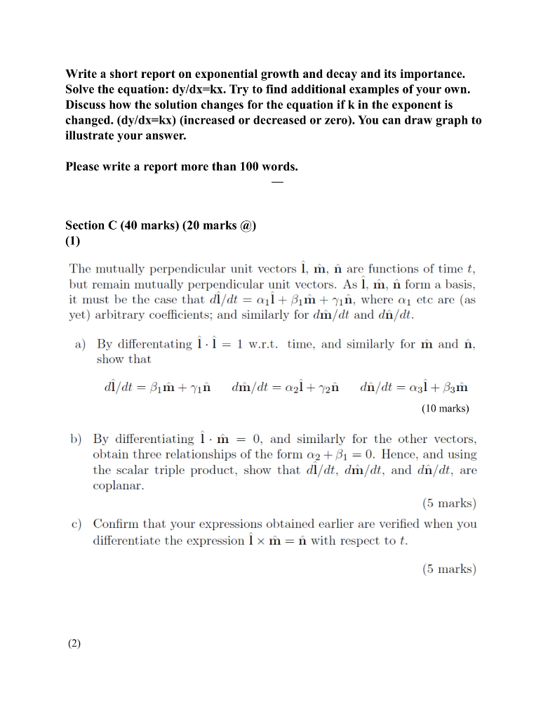 Write A Short Report On Exponential Growth And Dec Chegg Com