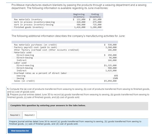 Solved ProWeave manufactures stadium blankets by passing