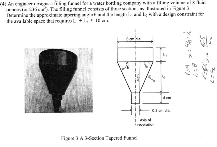 Solved (4) An engineer designs a filling funnel for a water | Chegg.com