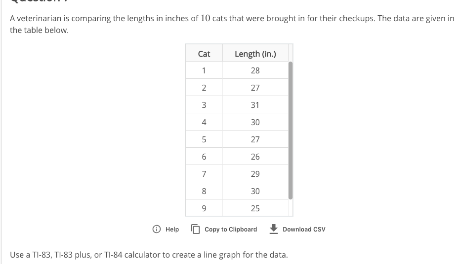 Solved A veterinarian is comparing the lengths in inches of