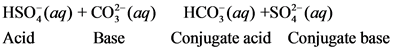 HSO (aq) CO (aq) HCO,(aq) +Sof (aq)
Conjugate acid Conjugate base
Acid
Base