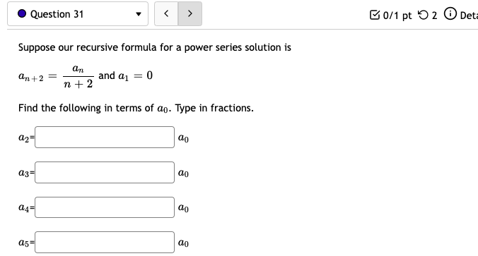 Solved Suppose our recursive formula for a power series | Chegg.com