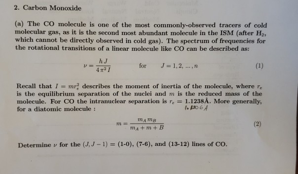 Solved 2. Carbon Monoxide (a) The CO molecule is one of the | Chegg.com