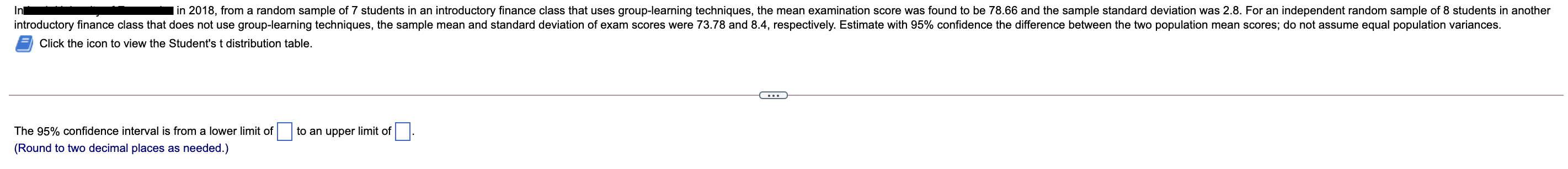 Solved In in 2018, from a random sample of 7 students in an | Chegg.com