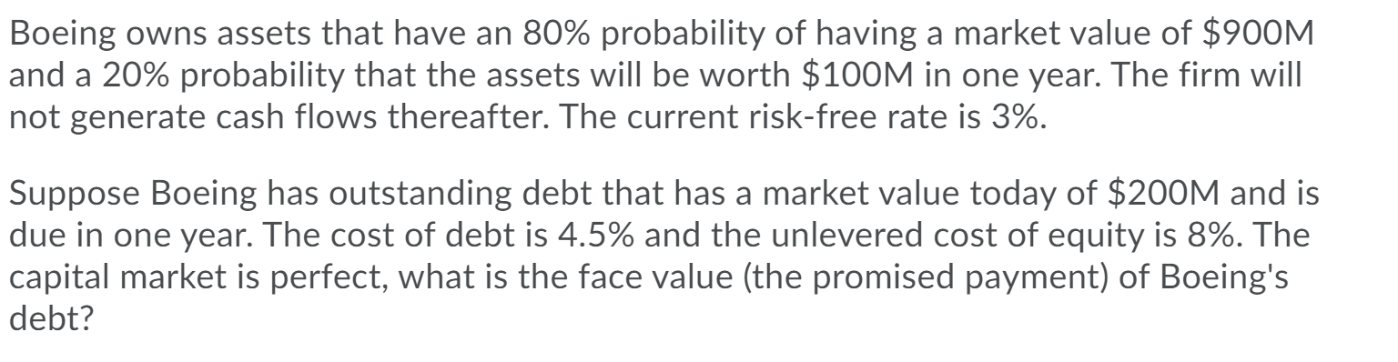 Solved Boeing owns assets that have an 80% probability of | Chegg.com