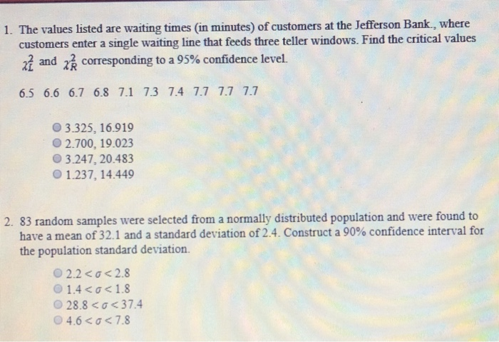 Solved 1·The Values Listed Are Waiting Times (in Minutes) Of | Chegg.com