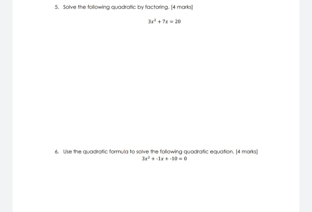 Solved 5. Solve The Following Quadratic By Factoring. [4 | Chegg.com