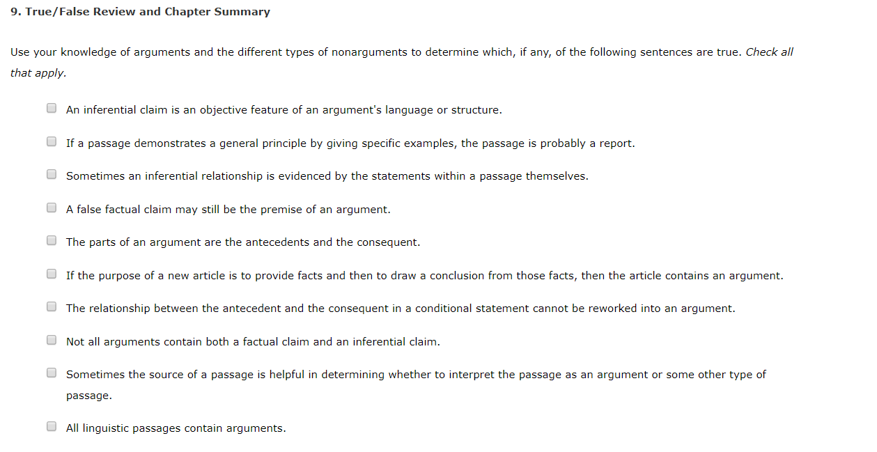 Solved 9. True/False Review And Chapter Summary Use Your | Chegg.com