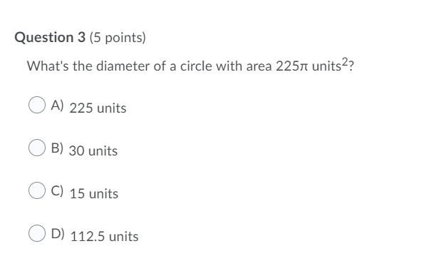 Solved Question 3 (5 points) What's the diameter of a circle | Chegg.com