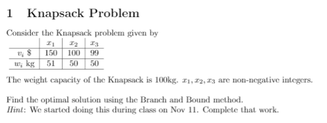 Solved 1 Knapsack Problem Consider the Knapsack problem | Chegg.com