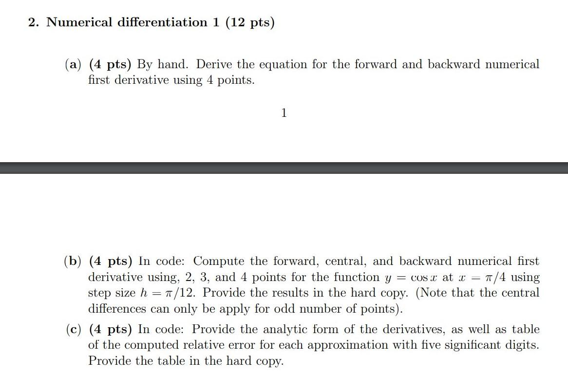 2. Numerical differentiation 1 (12 pts) (a) (4 pts) | Chegg.com