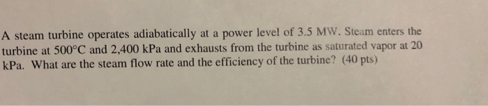 Solved A steam turbine operates adiabatically at a power | Chegg.com